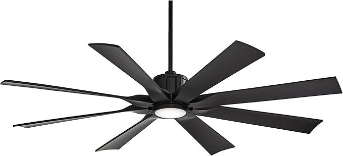 Possini Euro Design 60" Defender Modern Large Indoor Outdoor Ceiling Fan with LED Light Remote Control Matte Black Damp Rated for Patio Exterior House Home Porch Gazebo Garage Barn