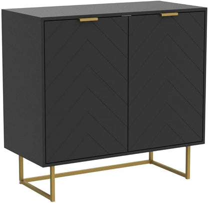 Scurrty Sideboard Buffet, Buffet Cabinet with Storage Set of 2, Sideboard Storage with Adjustable Shelf, Accient Cabinet for Living Room, Kitchen, Black