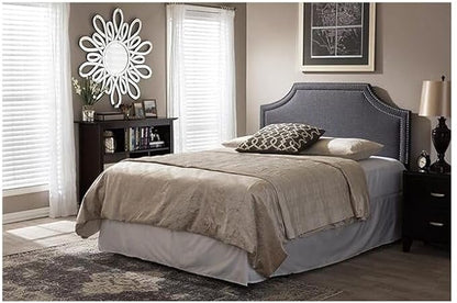Urban Upmarket Modern and Contemporary Fabric Upholstered Headboard, Nailded Trim Head Board Grey/Queen