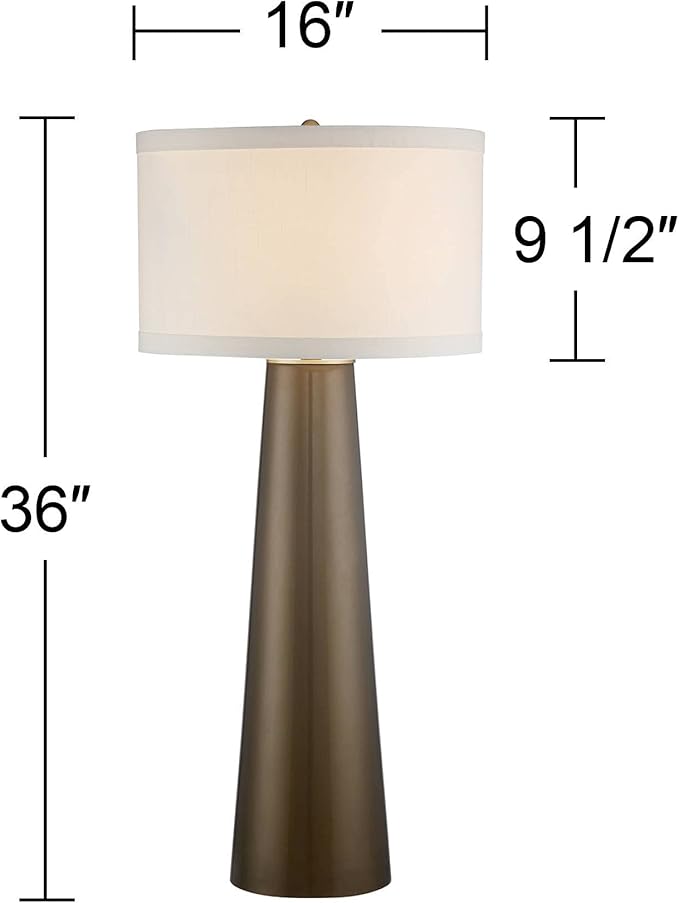 Possini Euro Design Karen Modern Table Lamp 36" Tall Dark Gold Tapered Glass Column Off White Fabric Drum Shade Decor for Living Room Bedroom House Bedside Nightstand Home Office Entryway Family