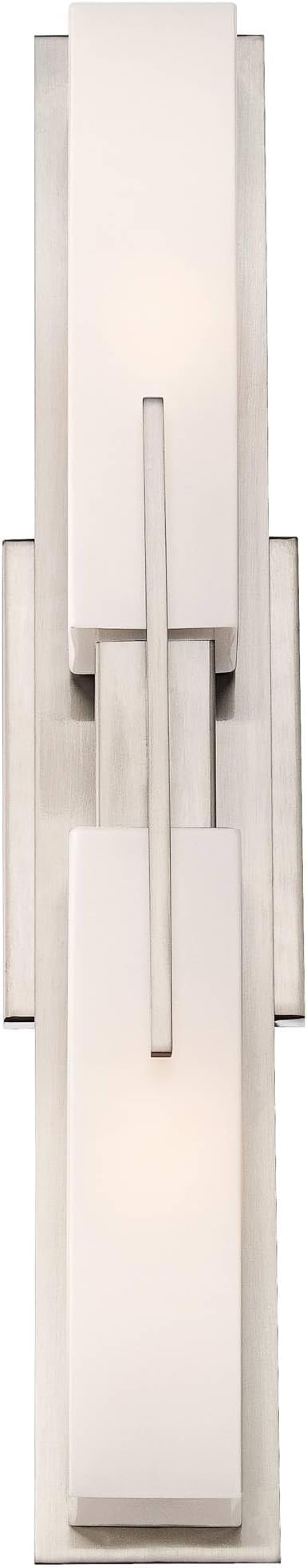 Possini Euro Design Midtown Mid Century Modern Wall Mount Light Brushed Nickel Silver Metal 23 1/2" Wide 2-Light Vanity Fixture Rectangular White Glass Decor for Bathroom Over Mirror House Home