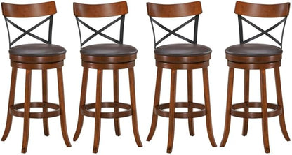 ERGOMASTER Swivel Bar Stools Set of 4 with PU Cushion and Solid Cappuccino Rubberwood Barstool for Kitchen Island Counter, Pub - 29 Inch Height