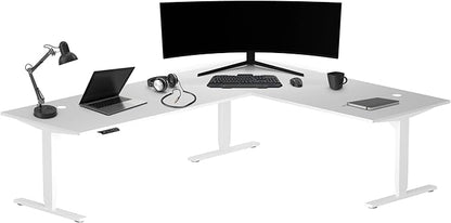 Progressive Desk Stand Up Height Adjustable Standing Desk - L Shaped 85" x 72" Corner Computer Rising Workstation Electric Table - White Frame, Warm White Top