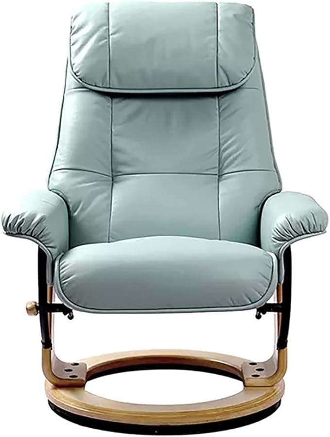 Pemberly Row Stressless Recliner with Ottoman in Blue Leather, Recliner with Ottoman Set for Contemporary Living Room