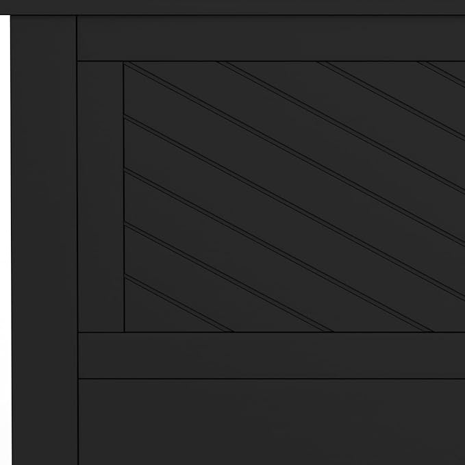 Serene Farmhouse Style Wood Bed in King Size with Chevron Scoring Headboard, Coastal Modern Design, Sturdy, Easy Assembly, Ample Underbed Storage, Black Finish