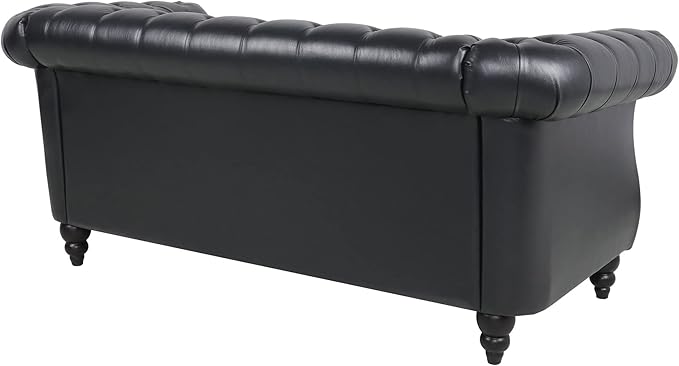 LEVNARY Leather Sofa, Chesterfield Tufted Upholstered 2 Seater Couch, Modern Loveseat Couch Classic Furniture for Living Room Bedroom (Black)