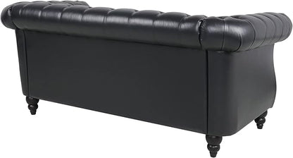 LEVNARY Leather Sofa, Chesterfield Tufted Upholstered 2 Seater Couch, Modern Loveseat Couch Classic Furniture for Living Room Bedroom (Black)