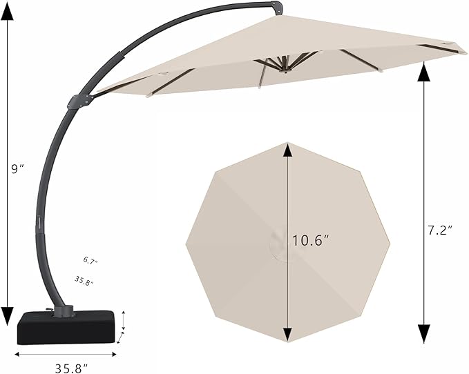 7 Piece Patio Dining Set with 11ft Patio Umbrella (Cream-White), 7 Gray Outdoor HDPE Dining Set with 6 Chairs + 1 Large Table, for Market, Pool, Garden, Backyard, Deck