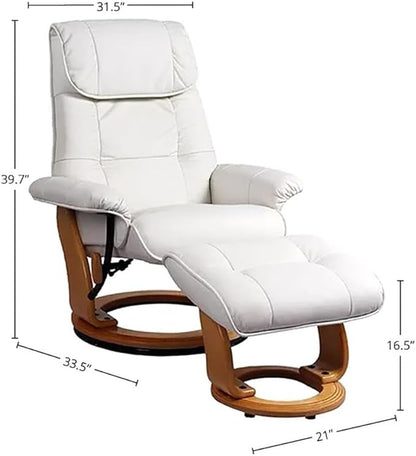 Pemberly Row Stressless Recliner with Ottoman in White Leather, Swivel Recliner Ottoman for Modern Living Room Comfort