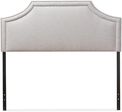 Urban Upmarket Modern and Contemporary Fabric Upholstered Headboard, Nailded Trim Head Board Beige/Queen