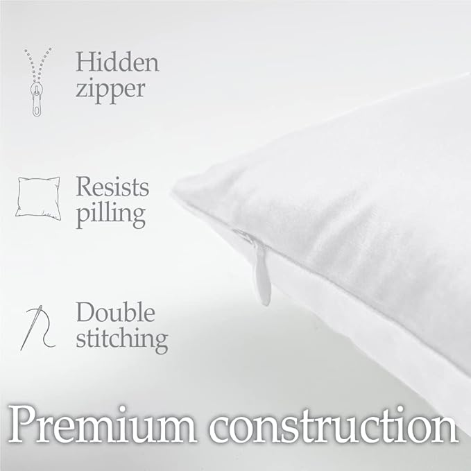 lalaLOOM Velvet Throw Pillow Covers, Set of 2, 24x24 Decorative Square Pillows Home Decor, Soft Accent Cases, Silky Machine Washable Pillowcases for Sofa, Couch, Bedroom, Living Room, White