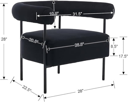 Modern Accent Chair with Curved Back, Small Living Room Vanity Chair, Black Comfy Velvet Barrel Armchair with Metal Legs & Upholstered for Bedroom, Makeup Room
