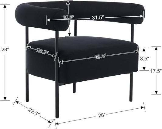 Modern Accent Chair with Curved Back, Small Living Room Vanity Chair, Black Comfy Velvet Barrel Armchair with Metal Legs & Upholstered for Bedroom, Makeup Room