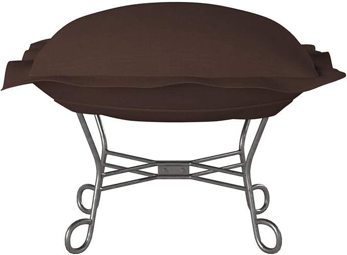 Howard Elliott Scroll Puff Ottoman Chair With Cover, Multipurpose Alternate Seating Footstool Chair with Titanium Frame, Patio Furniture for Camping, Home, Indoor & Outdoor, Sterling Chocolate