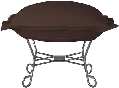 Howard Elliott Scroll Puff Ottoman Chair With Cover, Multipurpose Alternate Seating Footstool Chair with Titanium Frame, Patio Furniture for Camping, Home, Indoor & Outdoor, Sterling Chocolate