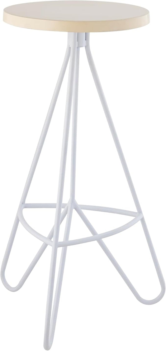 JONATHAN Y BSL1002D Trinity 30" Modern Industiral Iron Tripod Backless Bar Stool for Home, Kitchen, Dining Room, Workspaces, Cafes and Resturants, Almond Seat with White Frame