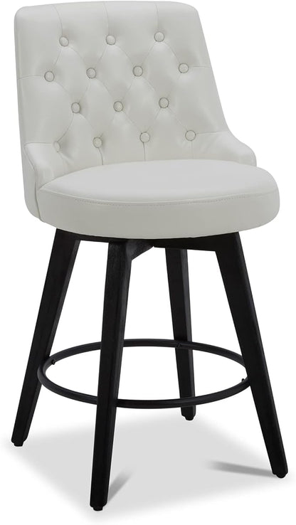 Watson & Whitely Counter Height Bar Stools, Faux Leather Upholstered Modern Swivel Barstool with Back, Solid Wood Legs, 26" H Seat, White