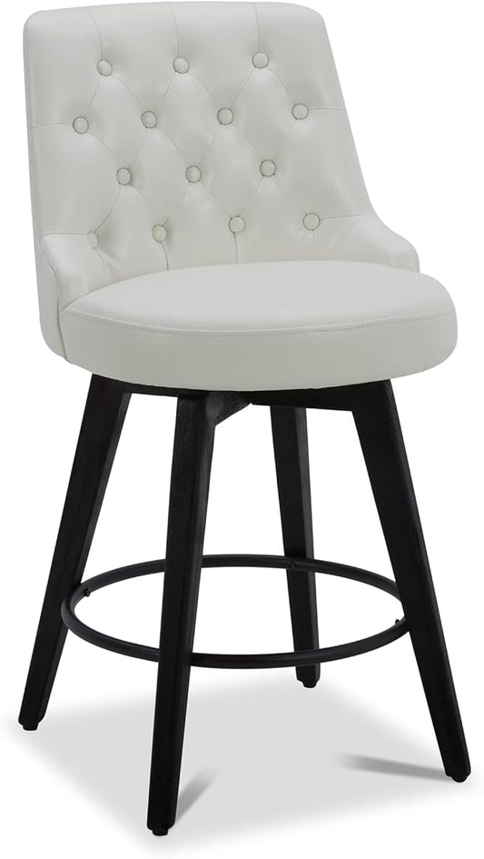 Watson & Whitely Counter Height Bar Stools, Faux Leather Upholstered Modern Swivel Barstool with Back, Solid Wood Legs, 26" H Seat, White