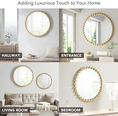 Madison Park Round Mirror, Metal Frame Circle Mirror 36 inch, Wall Art Decor Mounted Hanging for Entryway, Bathroom, hallway, Living Room, Vanity, Marlowe, Gold