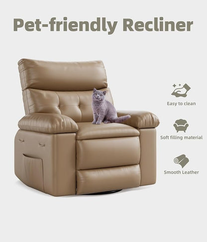 GarveeHome Recliner Chairs, Classic Manual Leather Recliner, Home Theater Seating with Lumbar & Arms Support for Living Room, Bedroom and Nursery - Coffee (Tan, Oversized)