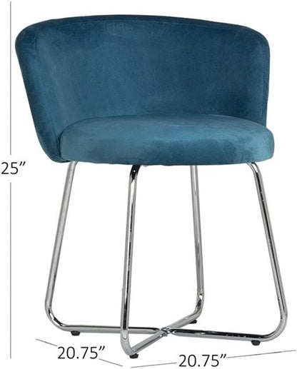 Hillsdale, Marisol Round Metal and Upholstered Vanity Stool with Scoop Back for Makeup Room or Bathroom, Blue