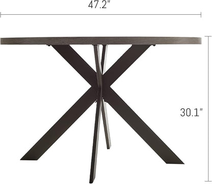 45.3" Round Dining Table Set, Mid Century Modern Round Dining Table for 4-6 Person, Steel Legs, Leisure Coffee Table for Kitchen Dining Room, Save Space