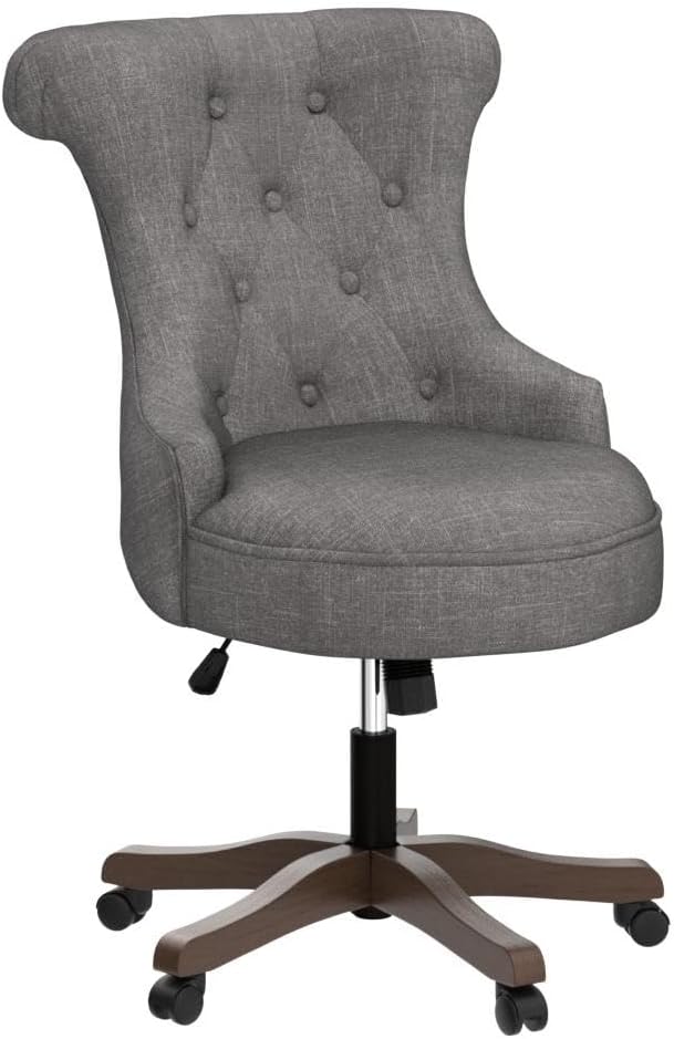 Home Office Chair Adjustable Height Swivel Chair with Wheels Linen Fabric Upholstered Computer Desk Chair with Wooden Legs Comfortable Armless Chair for Home Office Study Studio(Grey)