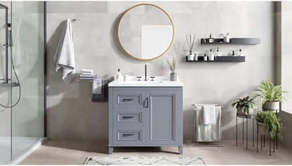 Hanover Ambridge 36'' Vanity Cabinet with Sink Combo for Bathroom, Powder Room | Pre-Assembled Cabinet | 1 Door, 3 Drawers | Artificial Stone Countertop, Gray Cabinet