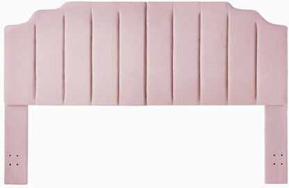 24KF Pink Teddy Fabric Tufted King Upholstered Headboard, Modern Vertical Channel Design California King Headboard with Stepped Silhouette Top Edge,6026-K-Teddy Pink