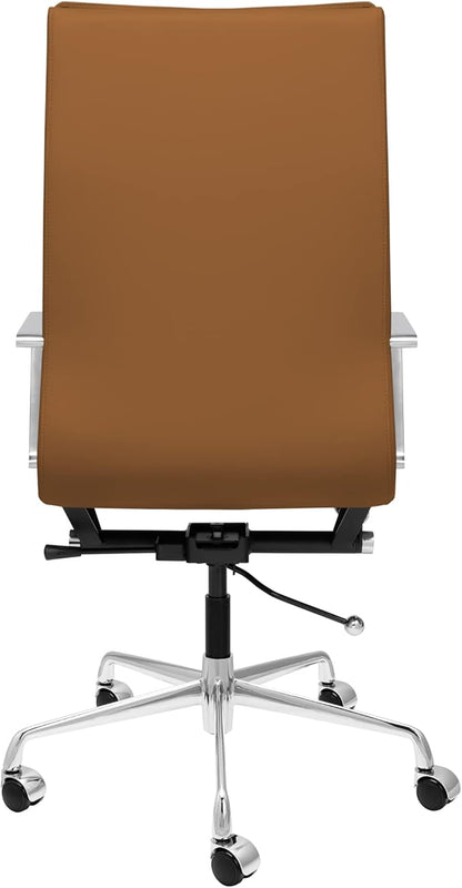 Laura Davidson Furniture Lexi II Padded Office Chair - Tall Back Desk Chair with Arm Rest, Swivel & Cushion Availability, Made of Faux Leather, Brown, Computer Chair
