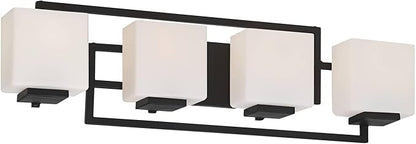 Possini Euro Design Modern Wall Light Black Hardwire 29" 4-Light Fixture Opal White Rectangular Geometric Glass Shade for Bedroom Bathroom Bedside Vanity Living Room Home Mirror Hallway Dining