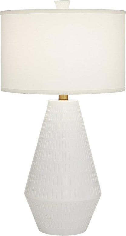 Possini Euro Design Luke 30" Tall Large Geometric Mid Century Modern Coastal End Table Lamp White Finish Single Fabric Shade Living Room Bedroom Bedside Nightstand House Office Home Reading