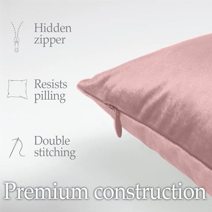 lalaLOOM Velvet Throw Pillow Covers, Set of 2, 24x24 Decorative Square Pillows Home Decor, Soft Accent Cases, Silky Machine Washable Pillowcases for Sofa, Couch, Bedroom, Living Room, Dusty Rose