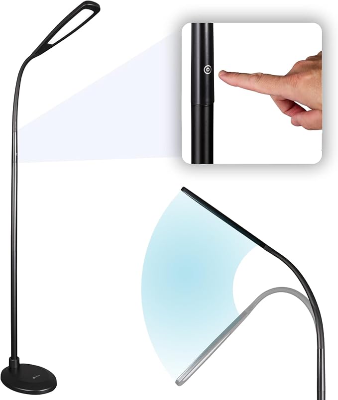OttLite ClearSun Flex LED Floor Lamp with LED Technology - Touch Activated Controls, Adjustable Neck, Smart Memory Feature - Great for Office, Home, Dorm, Bedroom, College, & Living Room, Black
