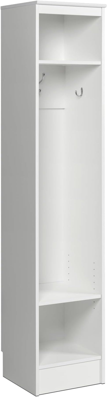 Prepac Narrow Coat Rack Freestanding Hall Tree with 3 Hooks, Entryway Furniture for Coat and Shoe Storage, Entryway Organization with an Adjustable Shelf, 14.75"W x 72.5"H x 15.5"D, White