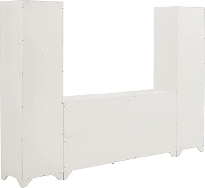 Crosley Furniture Tara 3-Piece Modern Farmhouse Sideboard Buffet Cabinet and Bookcase Set with Storage, Distressed White