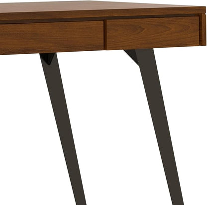 SIMPLIHOME Lowry Desk - 54-Inch Wide Solid Walnut Veneer and Metal Writing Desk, Modern Industrial Home Office Computer Table for Workspace with 2 Drawers and Flip-Down Keyboard Tray