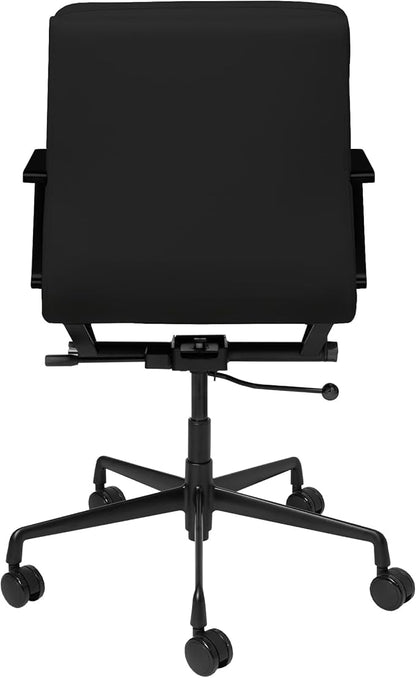 Laura Davidson Furniture SOHO II Padded Management Office Chair - Mid Back Desk Chair with Arm Rest, Swivel & Cushion Availability, Made of Faux Leather, All Black Limited Edition, Computer Chair