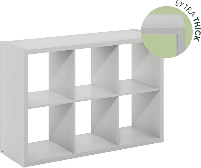 Furinno CUBICLE Book Shelf, 6-Cube Thick Frame Bookshelf, Horizontally & Vertically Reversible Bookcase with Open Back, 14.6 x 43.8 x 30, for Living Room, Bedroom, Home Office, Light Grey