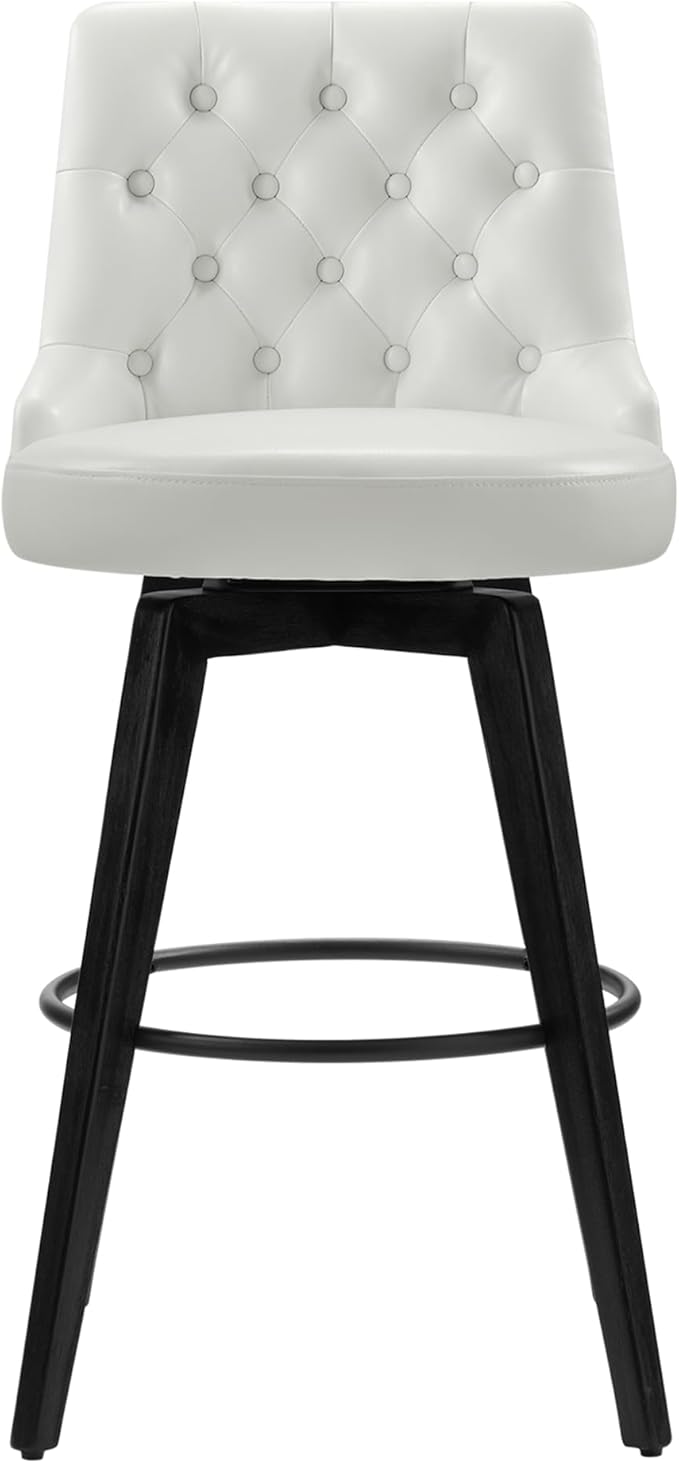 Watson & Whitely Bar Stools, 360° Swivel Upholstered Bar Stool with Back, 30" H Bar Height Barstools, Set of 2, Faux Leather in White
