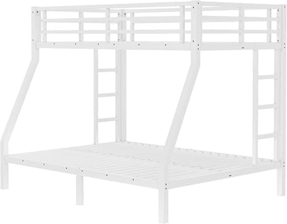 Bellemave Twin Over Full Bunk Bed for Teens, Twin Over Full Bunk Bed Frame with 2 Side Ladder and Full Length Guardrail, Easy Assemble Bunkbeds, Noise Reduced, Mattress Not Included, White