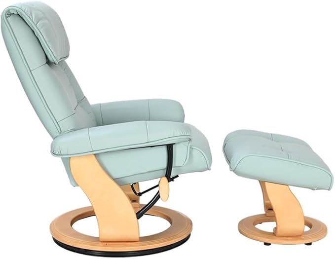 Pemberly Row Stressless Recliner with Ottoman in Blue Leather, Recliner with Ottoman Set for Contemporary Living Room