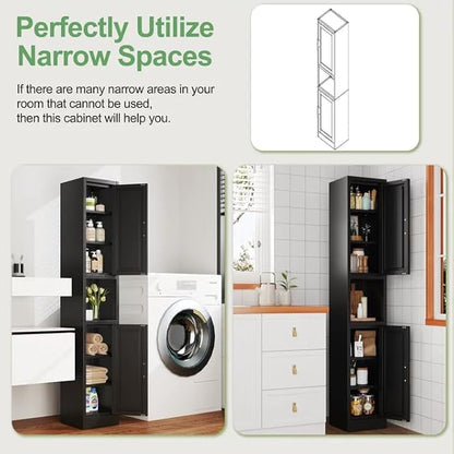 Tall Narrow Storage Cabinet 66.93" H Tall Bathroom Cabinet Metal Pantry Cabinets, 4 Adjustable Shelves for Kitchen, Home Office, Living Room, Dinning Room (12 inches Wide Black)