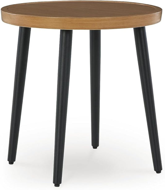 Signature Design by Ashley Horizon Hall Casual Outdoor End Table with 4 Legs, Light Brown & Black