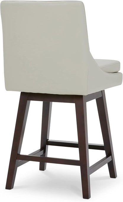 CHITA Counter Height Swivel Bar Stools with Back Set of 2, FSC Certified Upholstered Faux Leather Swivel Barstool, 26.8" H Seat Height, PU Leather in Creamy Gray