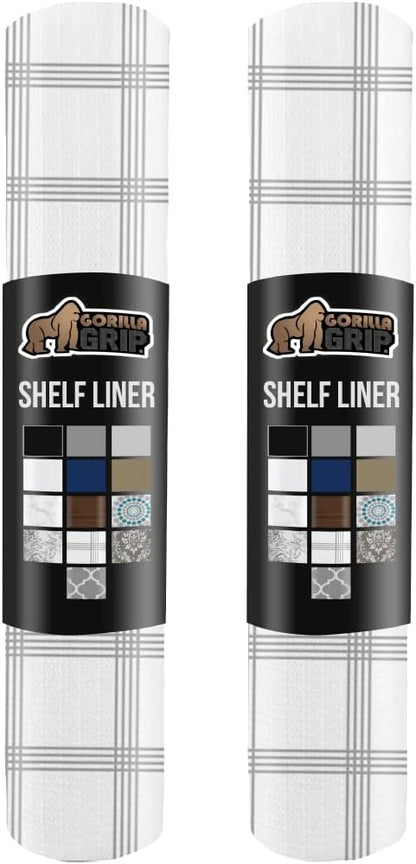 GORILLA GRIP Slip Resistant Drawer and Shelf Liner 2 Pack, Non Adhesive Water Resistant, Easy Trim, Smooth Surface Liners for Kitchen Cabinet, Shelves, Drawers Pantry, 12 IN x 10 FT, Stripe Gray White