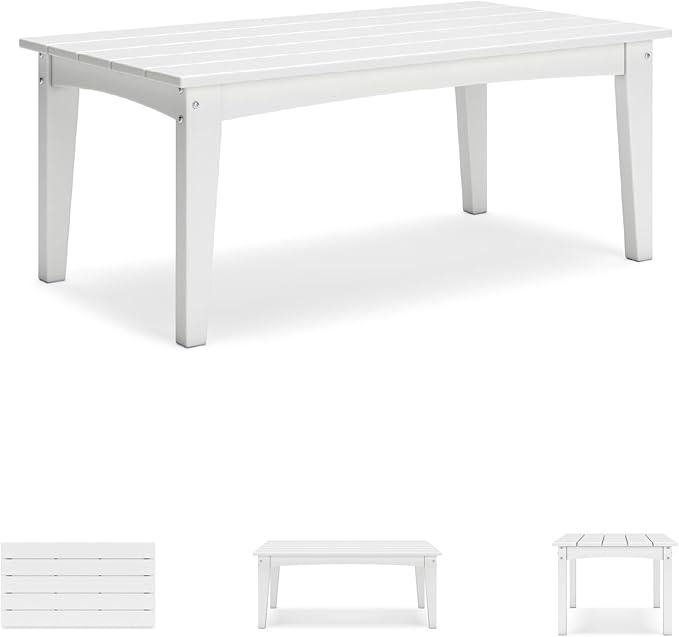 Signature Design by Ashley Hyland Wave Modern Weather Resistant HDPE Outdoor Coffee Table, White