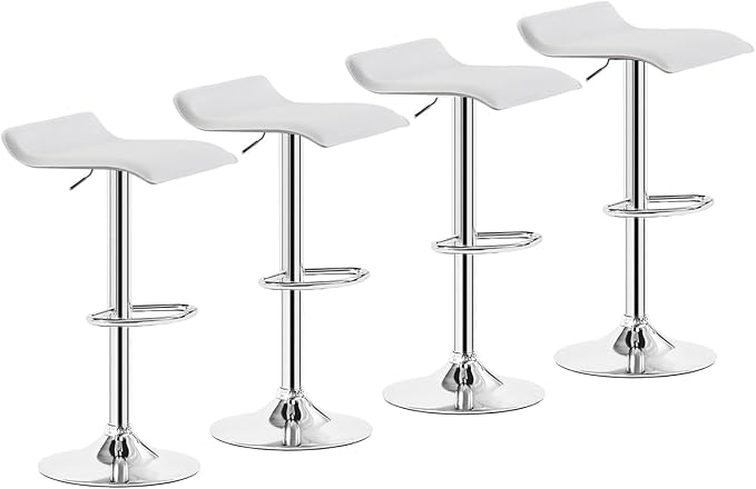 VECELO Bar Stools Set of 4, Armless Adjustable Swivel Barstools, Modern Backless Counter Height Stools for Kitchen, Island, Bar, White