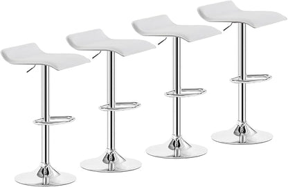 VECELO Bar Stools Set of 4, Armless Adjustable Swivel Barstools, Modern Backless Counter Height Stools for Kitchen, Island, Bar, White