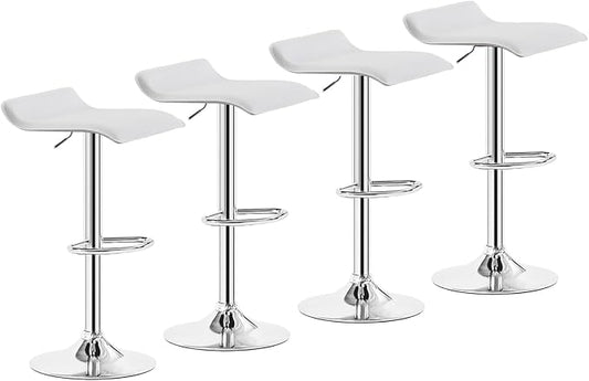 VECELO Bar Stools Set of 4, Armless Adjustable Swivel Barstools, Modern Backless Counter Height Stools for Kitchen, Island, Bar, White